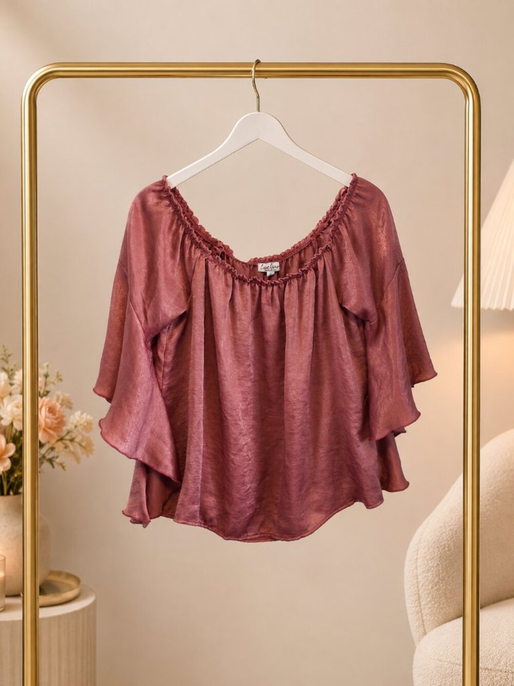 Boho Y2K Dusty Rose Off Shoulder Flutter Sleeve Convertible Blouse Crave Fame L